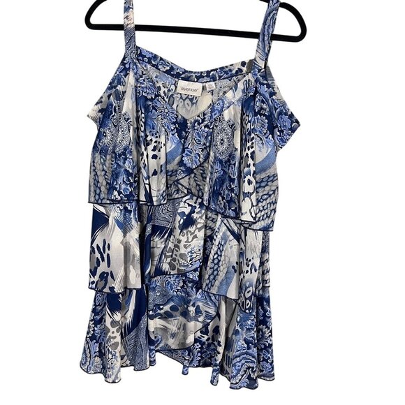 Avenue Tops - Avenue Top Women 22 Blue Floral Tiered Mature Animal Print Coastal Preppy Boho